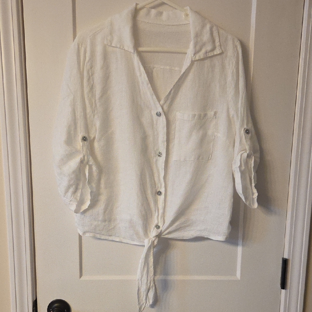 White Button-Down Linen Shirt - image 1